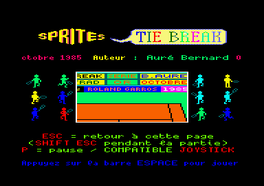 Tie Break (Amstrad CPC) screenshot: Main menu