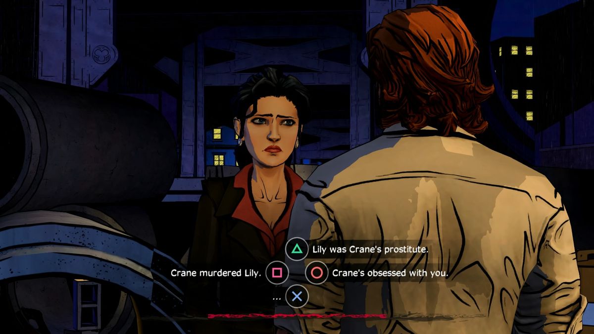 The Wolf Among Us (PlayStation 4) screenshot: Episode 3 - Breaking the news about recent discovery to Snow.