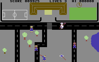Bionic Granny (Commodore 64) screenshot: Hit the child