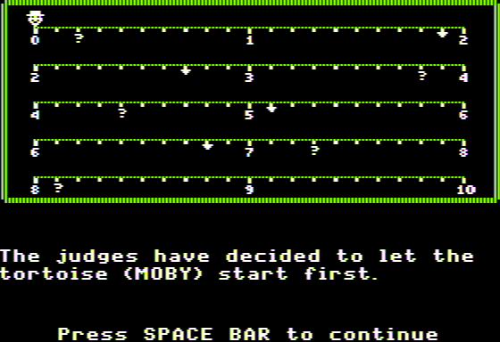 Conquering Decimals (+, -) (Apple II) screenshot: Moby Goes First