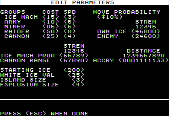 Icewar: The Battle of the Lake (Apple II) screenshot: Determining Gameplay Characteristics