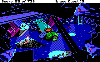Space Quest III: The Pirates of Pestulon (DOS) screenshot: Yuck! Rats are staring at you!..
