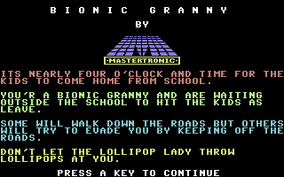 Bionic Granny (Commodore 64) screenshot: Title Screen