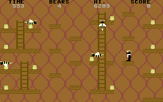 Bizy BeeZZzz (Commodore 64) screenshot: Using a lift to get higher