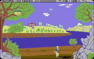 Bird Mother (Commodore 64) screenshot: Time to feed the chicks