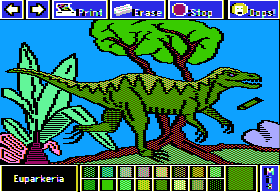 Electric Crayon Deluxe: Dinosaurs Are Forever (Apple II) screenshot: Euparkeria has its teeth implanted in sockets