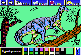 Electric Crayon Deluxe: Dinosaurs Are Forever (Apple II) screenshot: Hypsilophodon had long fingers and toes which were used to climb trees