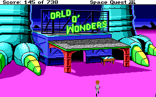 Space Quest III: The Pirates of Pestulon (DOS) screenshot: In front of the World O' Wonders