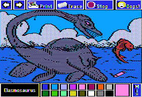 Electric Crayon Deluxe: Dinosaurs Are Forever (Apple II) screenshot: Elasmosaurus had four paddles for swimming