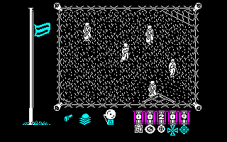 The Great Escape (DOS) screenshot: We have found a uniform and move disguised among the guards.