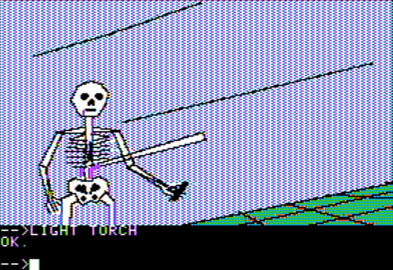 The Lost Ark of the Covenant (Apple II) screenshot: A Skeleton Underground