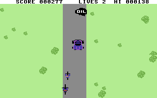 BMX Racers (Commodore 64) screenshot: Avoid the biker and car