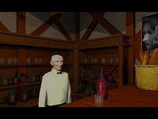 Jikū Tantei DD: Maboroshi no Lorelei (PlayStation) screenshot: Checking the local pub, somewhere in Germany.