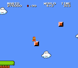 Super Mario Bros. 2 (NES) screenshot: A series of very tough jumps. You need to fully understand and feel the game's physics to complete these jumps