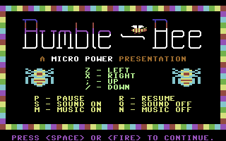 Bumble Bee (Commodore 64) screenshot: Title Screen