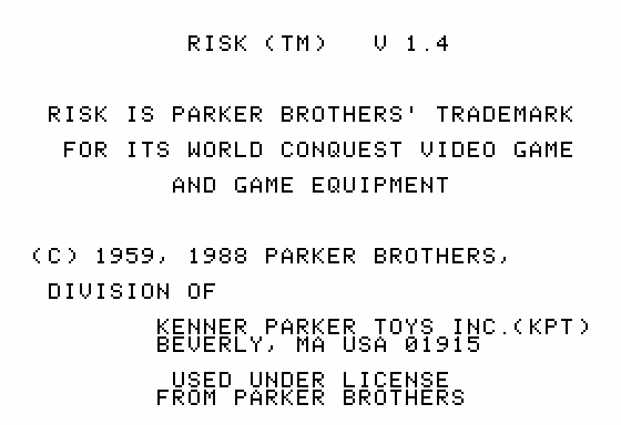 The Computer Edition of Risk: The World Conquest Game (Apple II) screenshot: Introduction