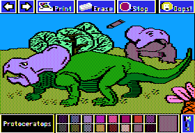 Electric Crayon Deluxe: Dinosaurs Are Forever (Apple II) screenshot: Protoceratops was enormous with a parrot-like beak and a bony frill at the neck