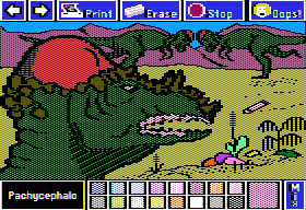 Electric Crayon Deluxe: Dinosaurs Are Forever (Apple II) screenshot: Pachycephalosaurus probably butted heads during the mating season