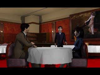 Jikū Tantei DD: Maboroshi no Lorelei (PlayStation) screenshot: Better order something while looking around at people present in the room.