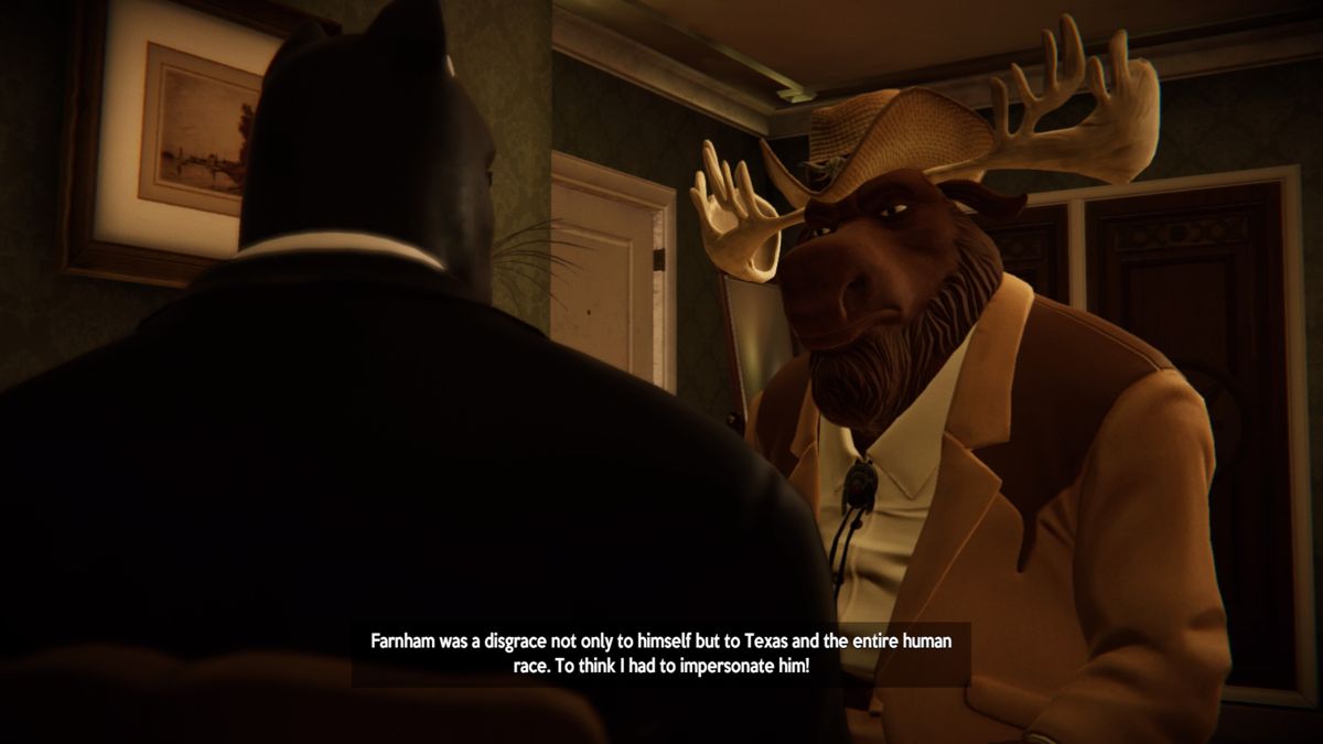 Blacksad: Under the Skin (PlayStation 4) screenshot: Time to find a way to switch places with Mr. Farnham