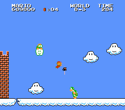 Super Mario Bros. 2 (NES) screenshot: Even in the skies Bowser's minions won't leave Mario alone