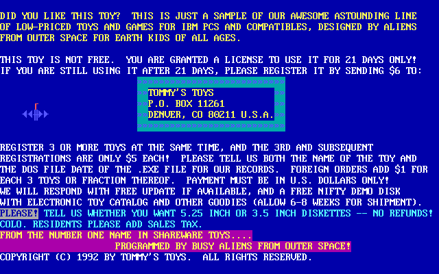 Tommy's Global Thermonuclear War (DOS) screenshot: The game's exit screen