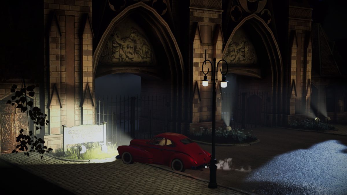 Blacksad: Under the Skin (PlayStation 4) screenshot: Green Wood cemetery