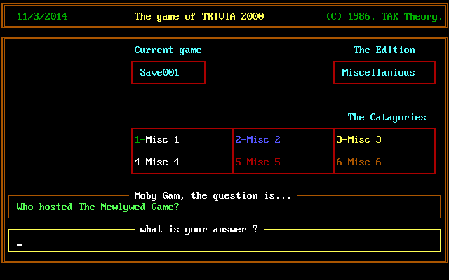 Trivia 2000 (DOS) screenshot: A typical question