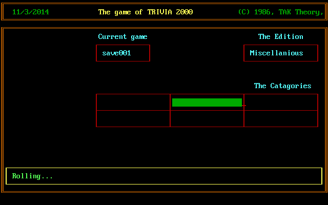 Trivia 2000 (DOS) screenshot: Here the game is 'rolling the dice'