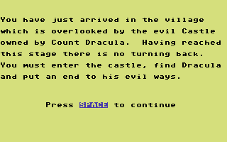 Castle Dracula (Commodore 64) screenshot: The story