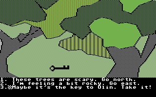 Olin in Emerald: Kingdom of Myrrh (Commodore 64) screenshot: Found a key