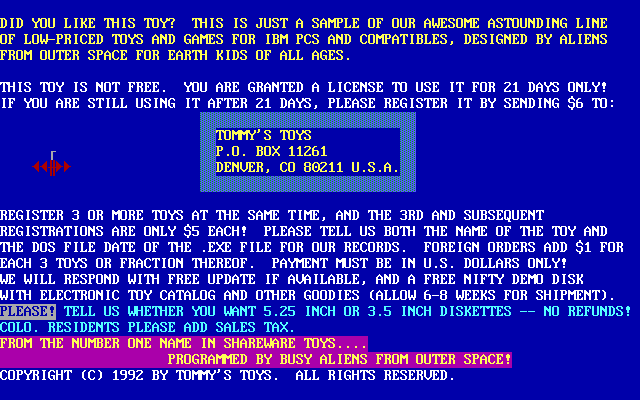 Tommy's Spades (DOS) screenshot: The game's exit screen