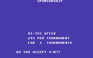 Championship Golf (Commodore 64) screenshot: Accept the sponsorship?