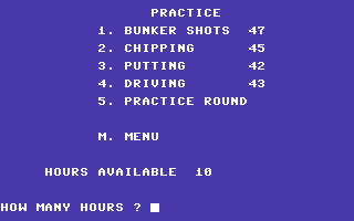 Championship Golf (Commodore 64) screenshot: Practice