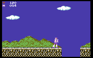 Chester Field: Ankoku Shin e no Chōsen (Commodore 64) screenshot: A gap to jump