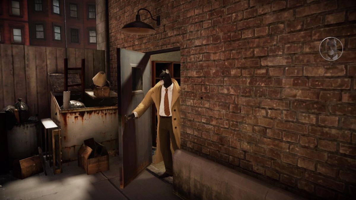 Blacksad: Under the Skin (PlayStation 4) screenshot: Checking the backdoor entrance to the gym