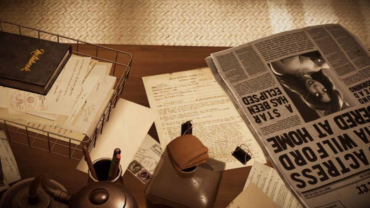 Blacksad: Under the Skin (PlayStation 4) screenshot: Going through some stuff on the desk