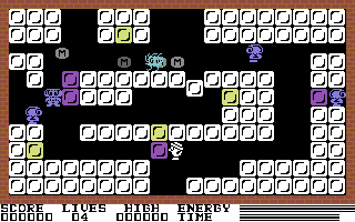 Choc A Bloc Charlie (Commodore 64) screenshot: Moving a purple block