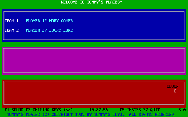 Tommy's Plates (DOS) screenshot: This is the setup screen where the number of players and their names are entered