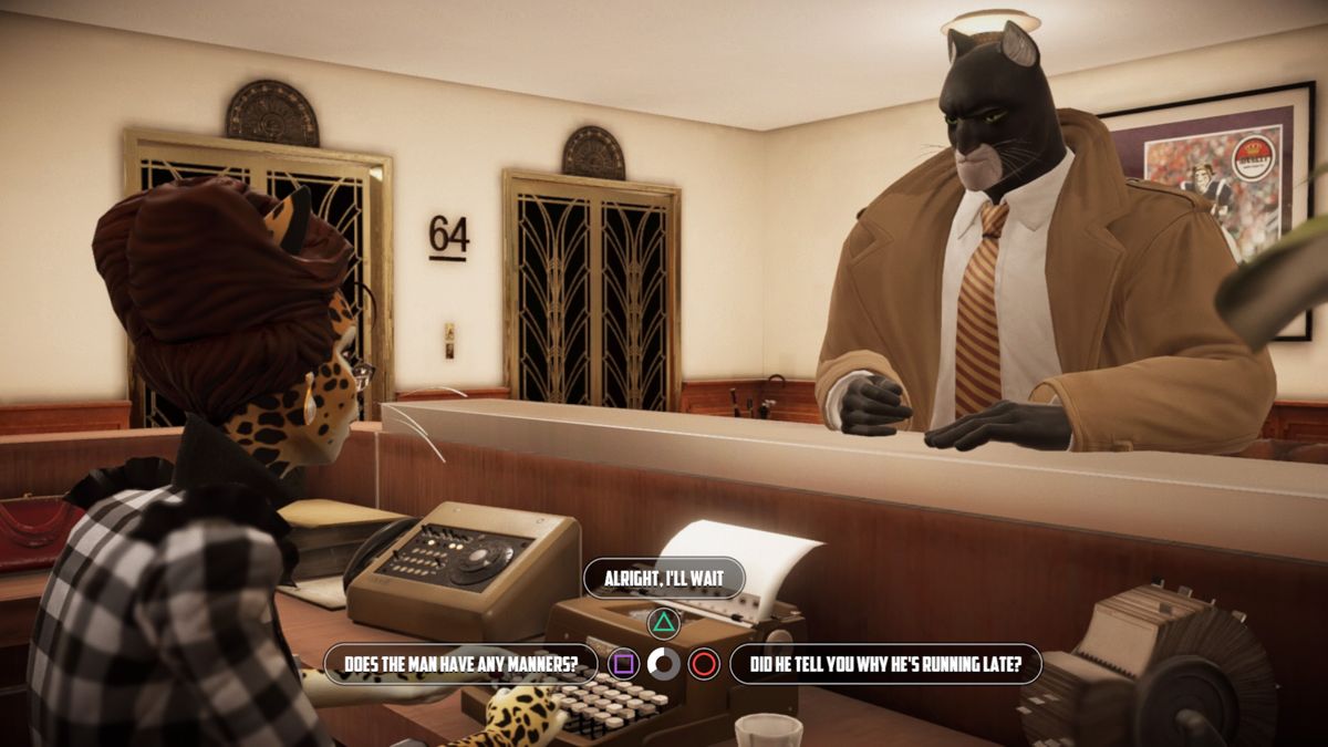 Blacksad: Under the Skin (PlayStation 4) screenshot: Looking for a way past the secretary