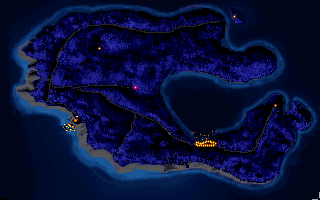 The Secret of Monkey Island (DOS) screenshot: Exploring Melee Island - walking on the map, accessing points of interest