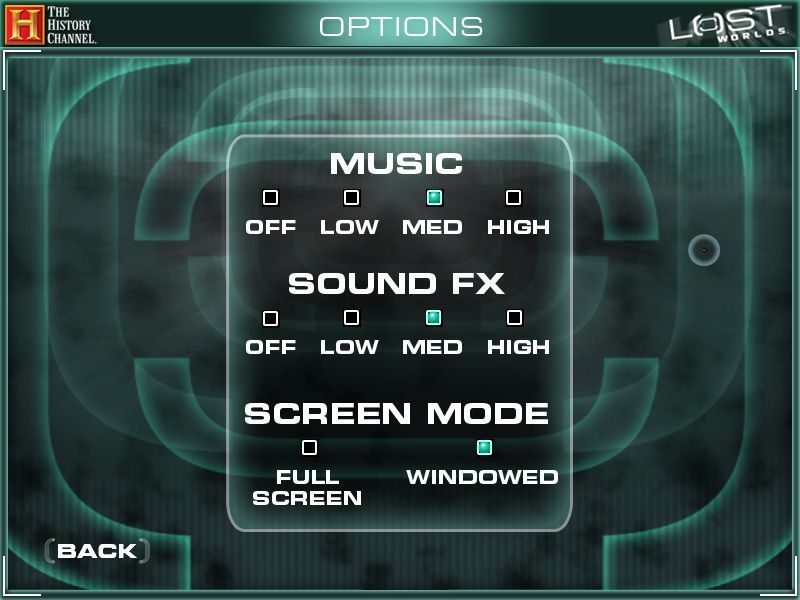 The History Channel: Lost Worlds (Windows) screenshot: The game configuration options