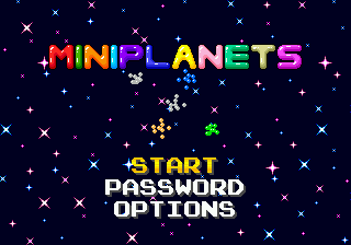 Miniplanets (Genesis) screenshot: Main menu