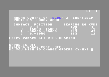 Grey Seas, Grey Skies (Commodore 64) screenshot: Locating an Enemy Vessel via Radar