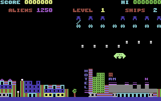 CityAttak (Commodore 64) screenshot: Blast the invaders