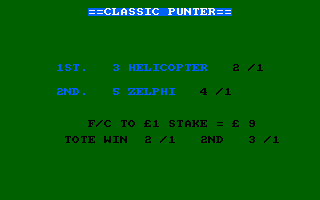 Classic Punter (Amstrad CPC) screenshot: You won the bet