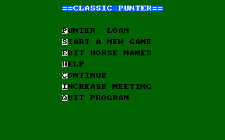 Classic Punter (Amstrad CPC) screenshot: Options