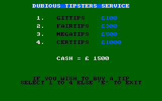 Classic Punter (Amstrad CPC) screenshot: Fancy a tip?