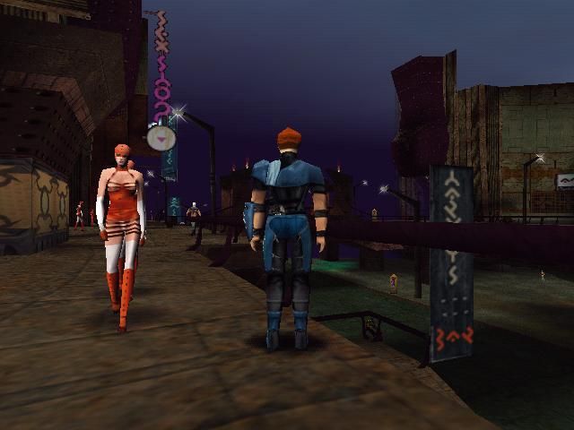 Omikron: The Nomad Soul (Windows) screenshot: In a sleazy part of the town