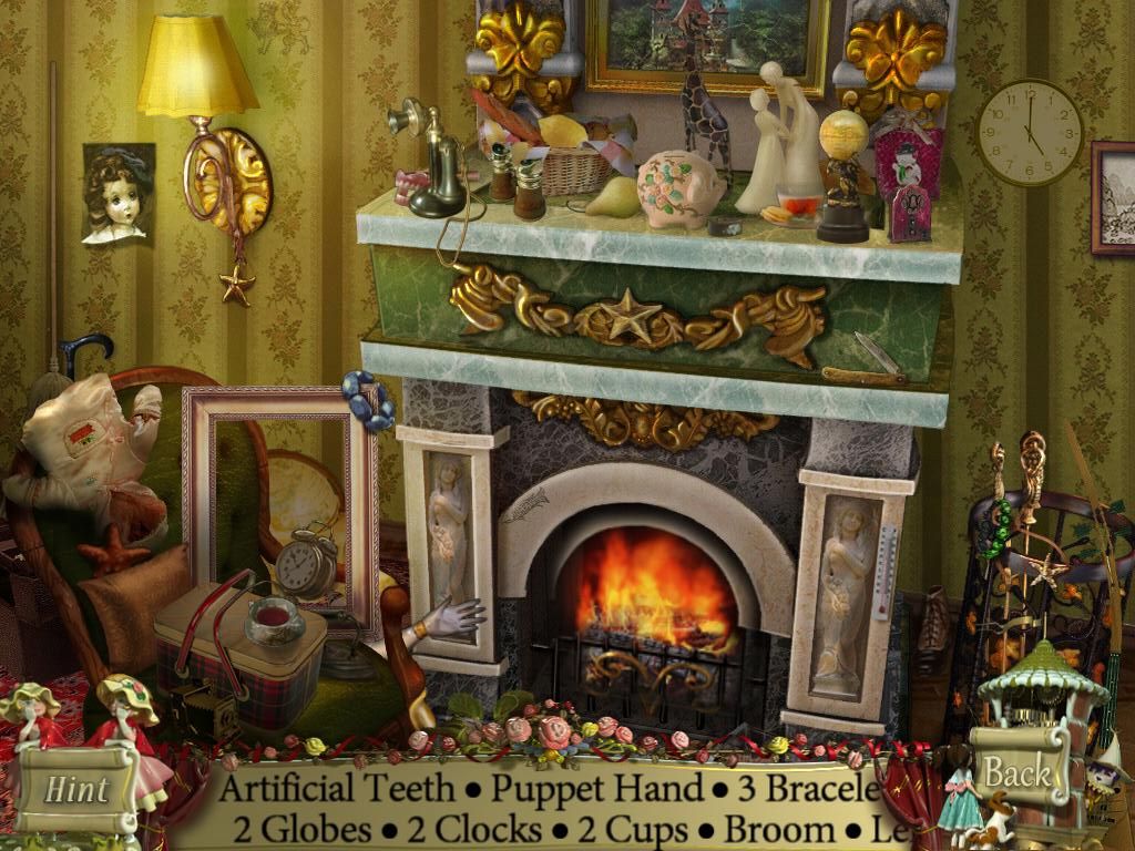 PuppetShow: Mystery of Joyville (iPad) screenshot: Hotel lobby fireplace - objects